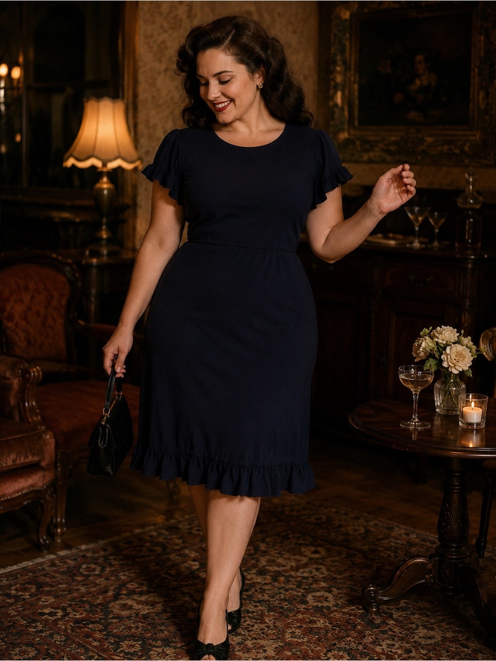 NWT ModCloth Navy Ruffle Hem Short Sleeve Dress
